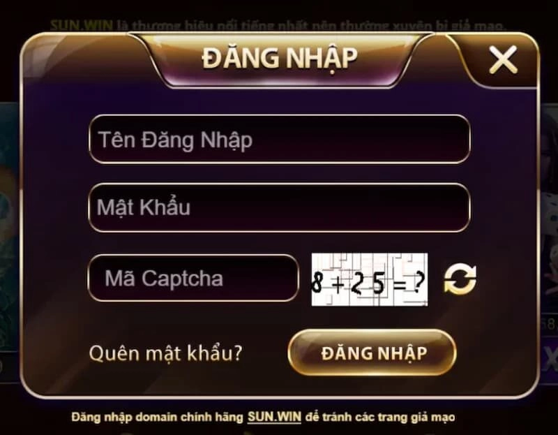 Thông tin đăng nhập tài khoản Sunwin