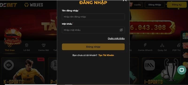 Thông tin đăng nhập Debet